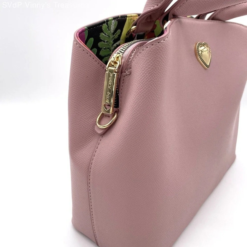 Betsey Johnson Blush Pink Satchel Crossbody Purse Bow Scarf Heart Logo NWT